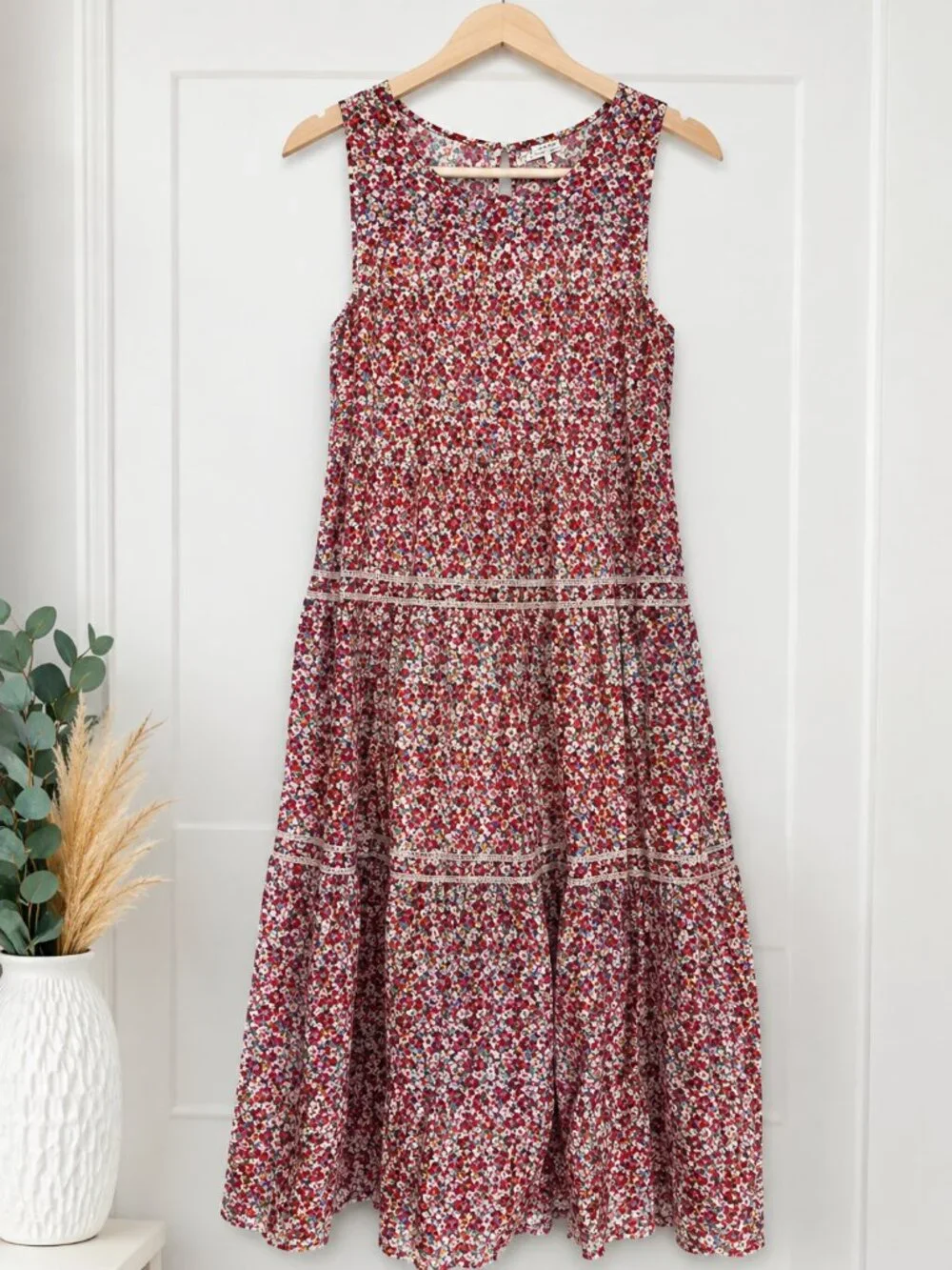 max studio cotton tiered maxi dress Max Studio Women's Long Sleeve V Neck Tiered Maxi Dress, Cream/Pink Floral Clover Field, Large at Amazon Women's Clothing store